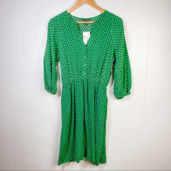 Banana Republic Balloon Sleeve Fit and Flare Dress Green SP - Picture 2 of 7